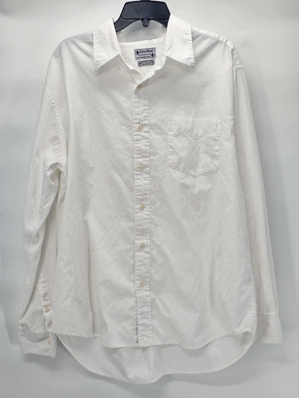 1999 Lucky Brand Men’s XXL Classic White Button-Down Shirt "Commissioned" Y2k